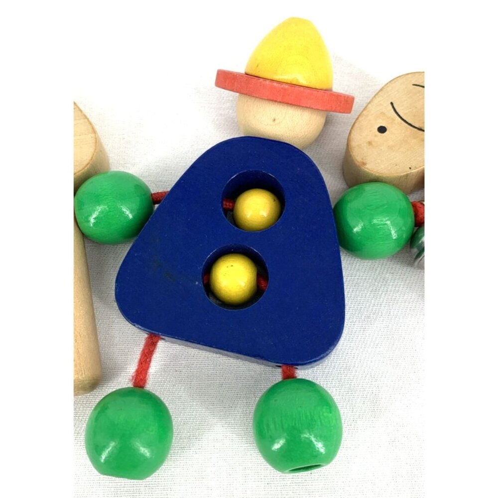 Stroller Pram Clip on Baby Toy Hand Painted Wooden Shepard and Lambs 35" - Picture 10 of 11